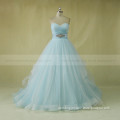 Latest style sweet heart strapless pleated long train A-line wedding dress with beads belt
